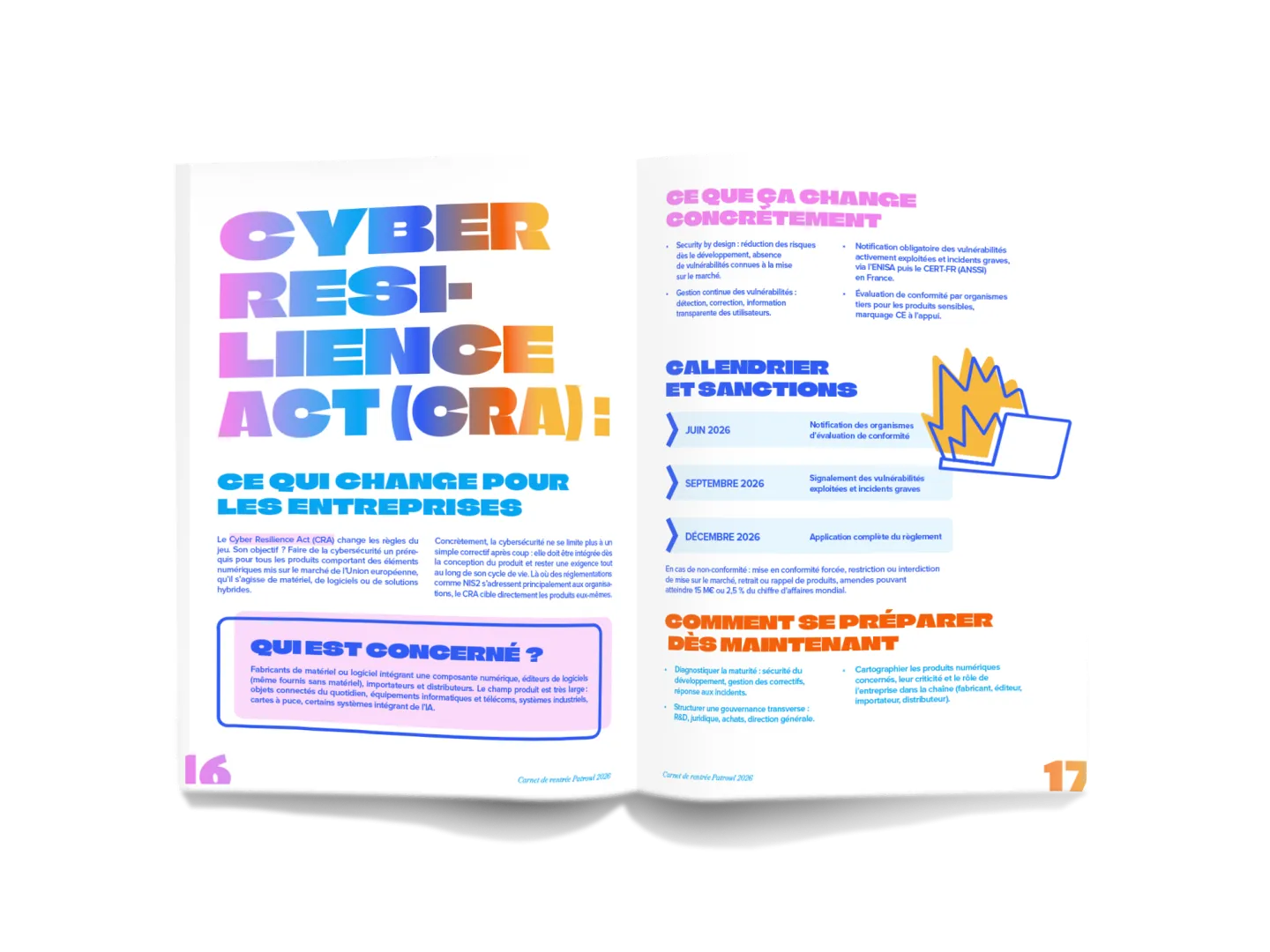 Le Carnet de rentrée Cyber 2026 de Patrowl, ouvert sur une double page
